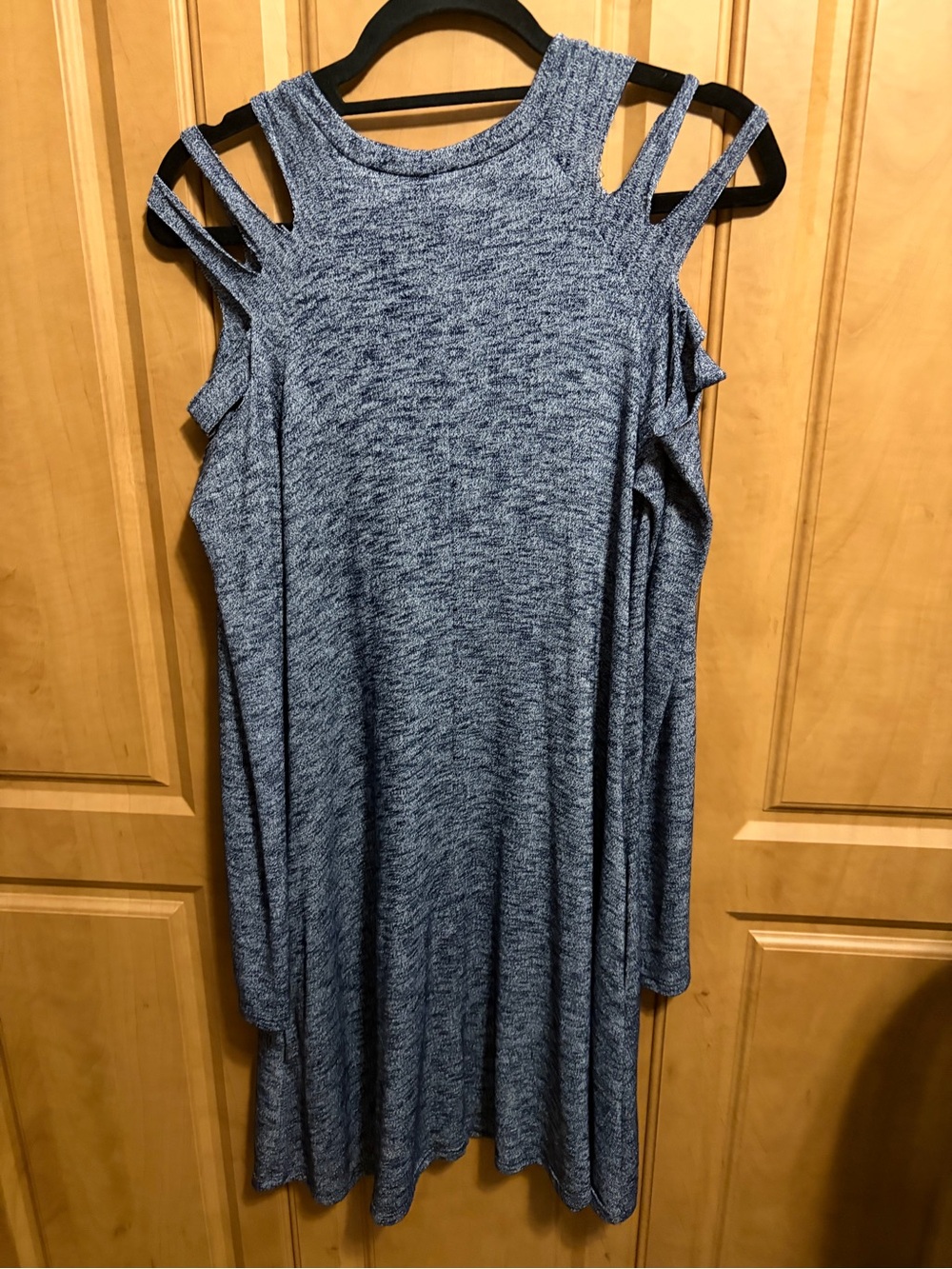 Elan Heathered Navy Cold-Shoulder Swing Dress Size Large - Picture 3 of 5